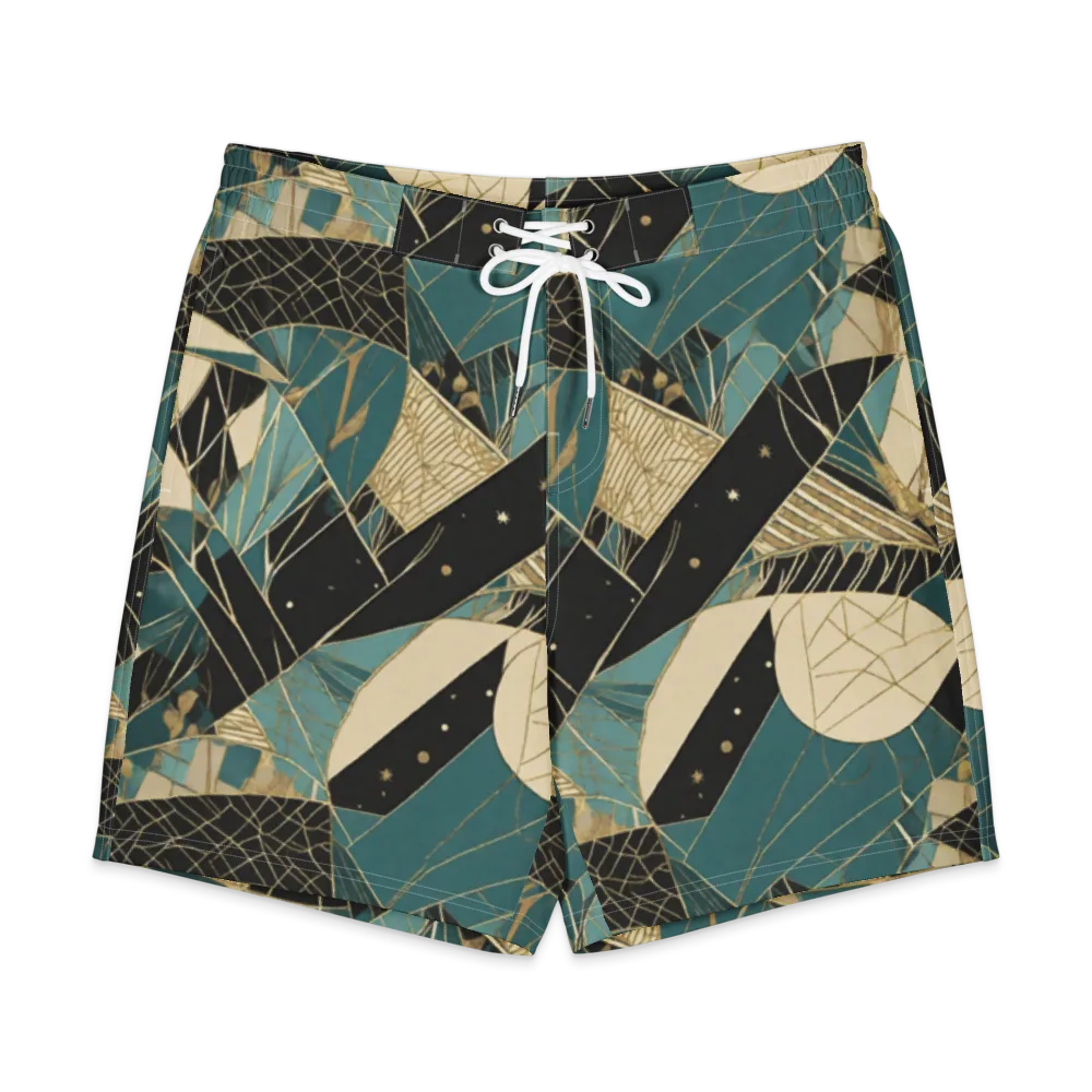Teal Noir Mosaic on Men's Board Shorts — Front
