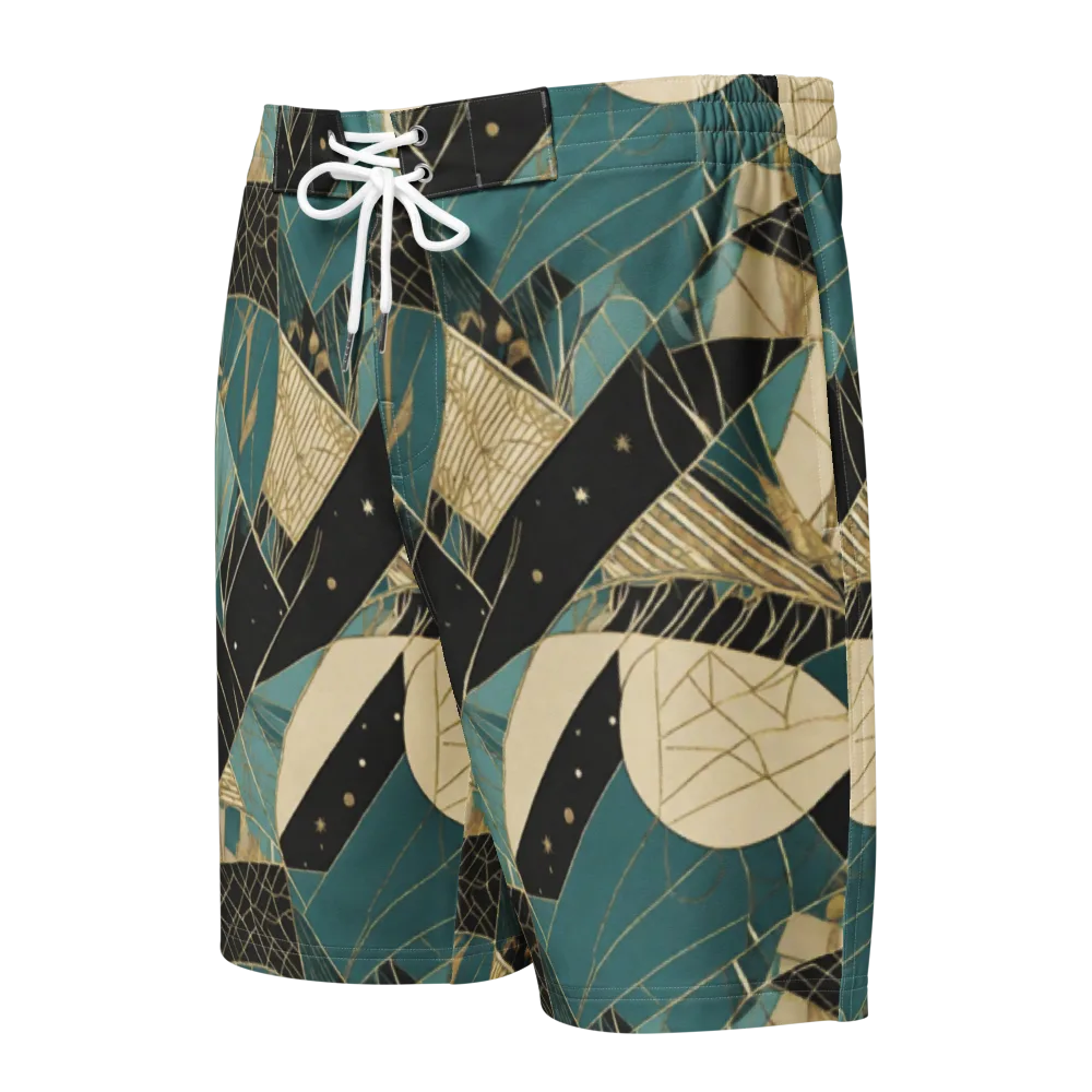 Teal Noir Mosaic on Men's Board Shorts — Front