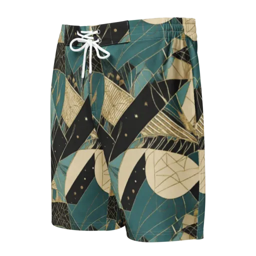Teal Noir Mosaic on a Men's Board Shorts