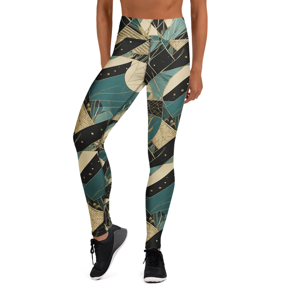 Teal Noir Mosaic on Yoga Leggings — Front