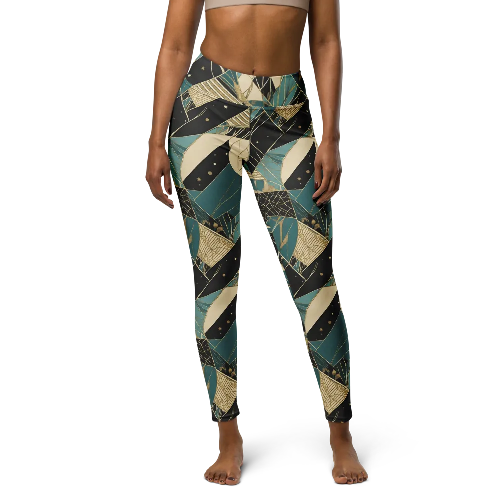 Teal Noir Mosaic on Yoga Leggings — Front