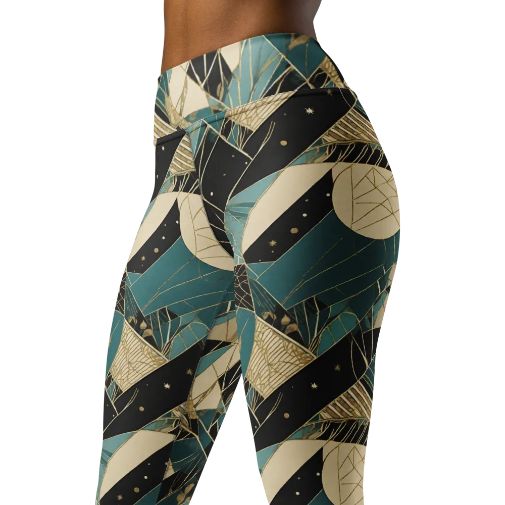Teal Noir Mosaic on Yoga Leggings — Left Front