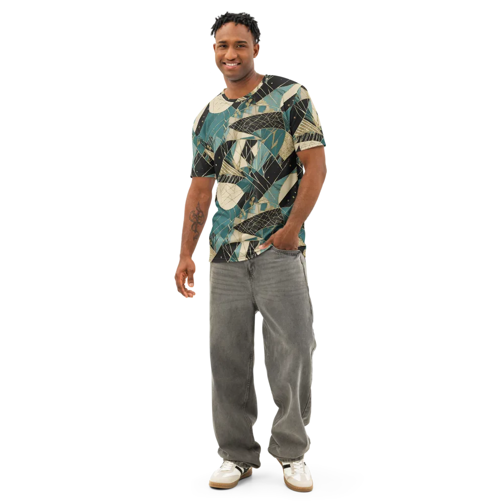Teal Noir Mosaic on Men's Cotton Crew Neck T-Shirt — Front