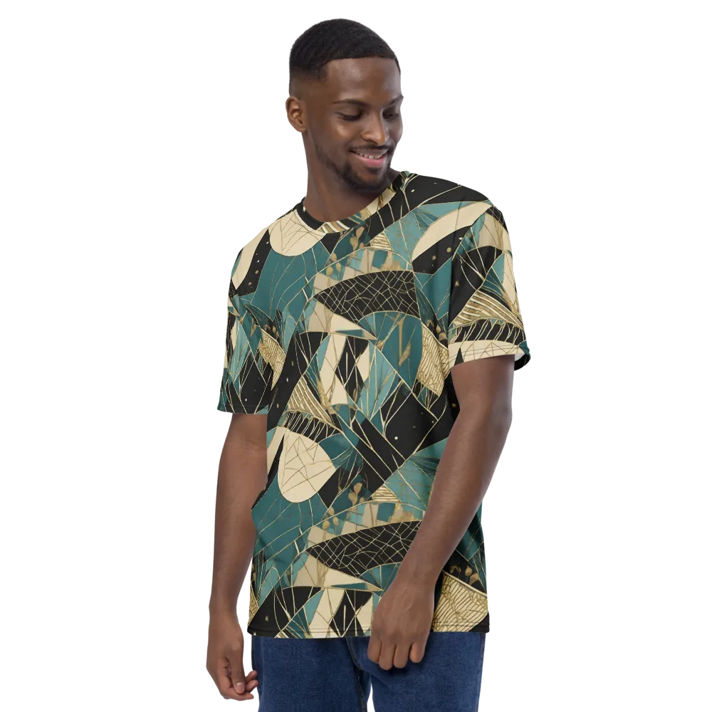 Teal Noir Mosaic on Men's Crew Neck T-Shirt — Left