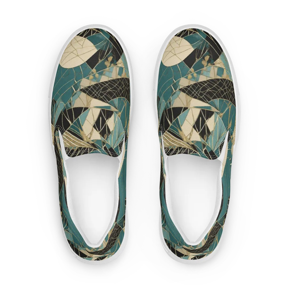 Teal Noir Mosaic on Men's Slip-On Canvas Shoes — Front