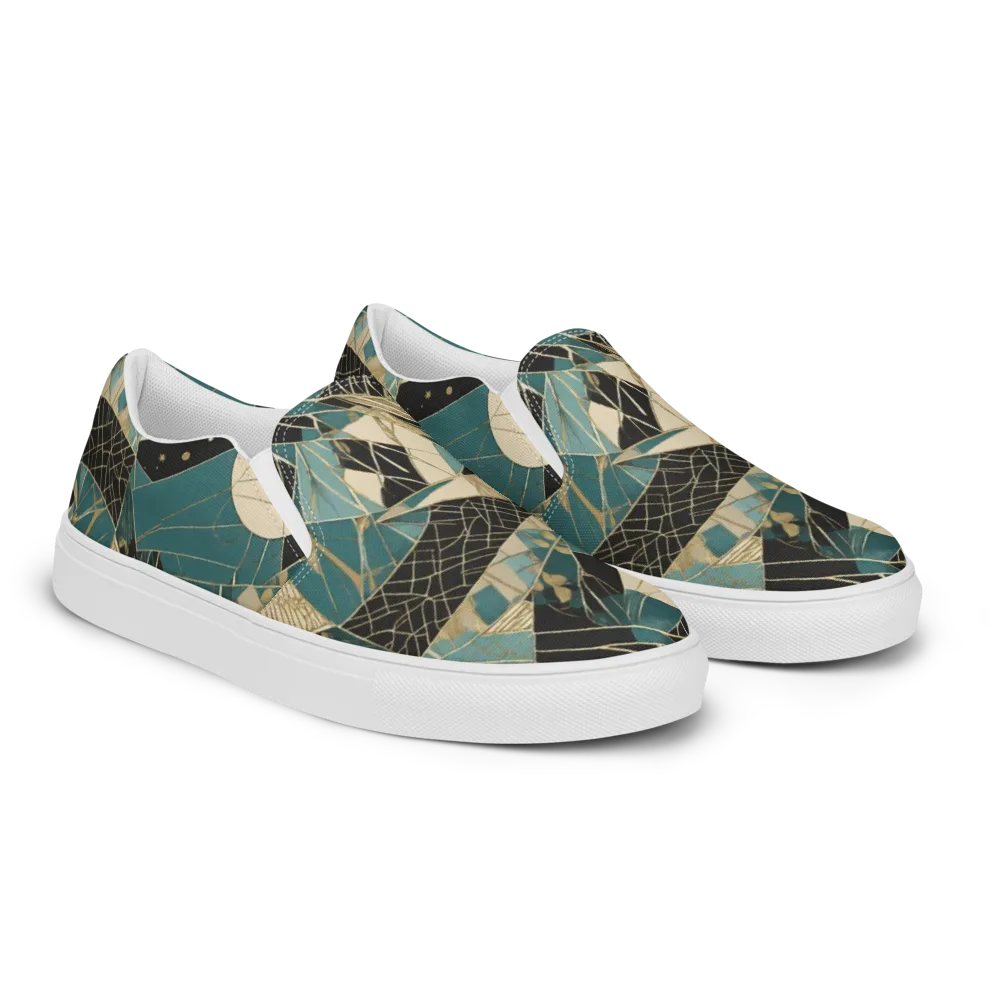 Teal Noir Mosaic on Men's Slip-On Canvas Shoes — Right Front