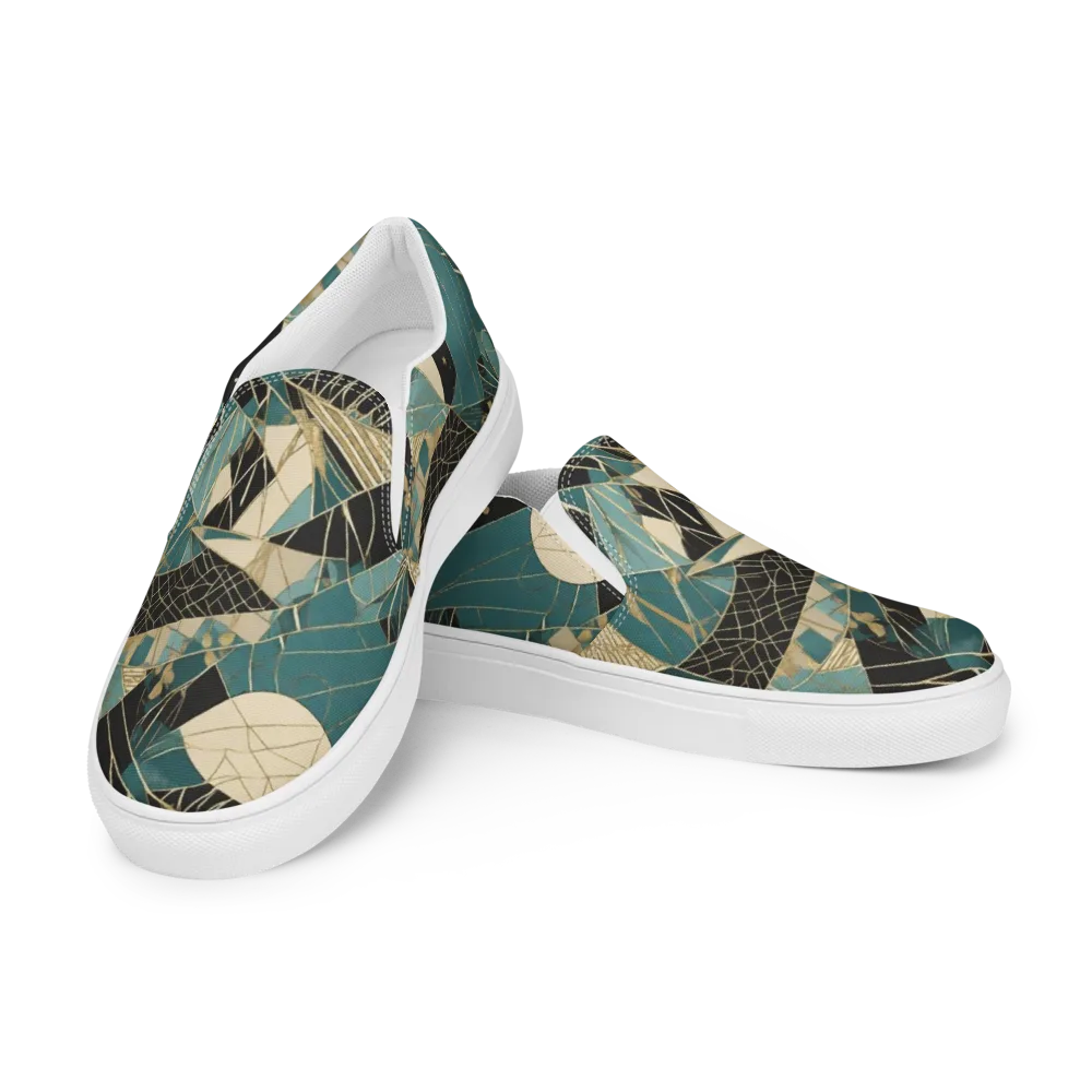 Teal Noir Mosaic on Men's Slip-On Canvas Shoes — Left Front