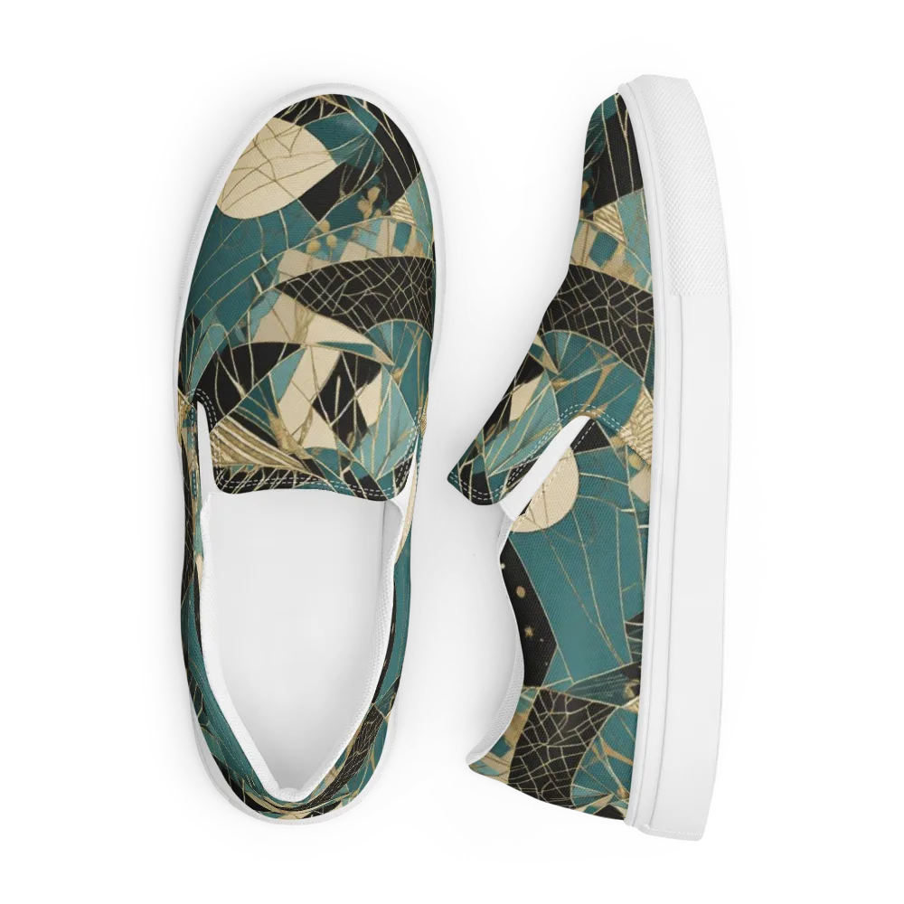 Teal Noir Mosaic on Men's Slip-On Canvas Shoes — Front