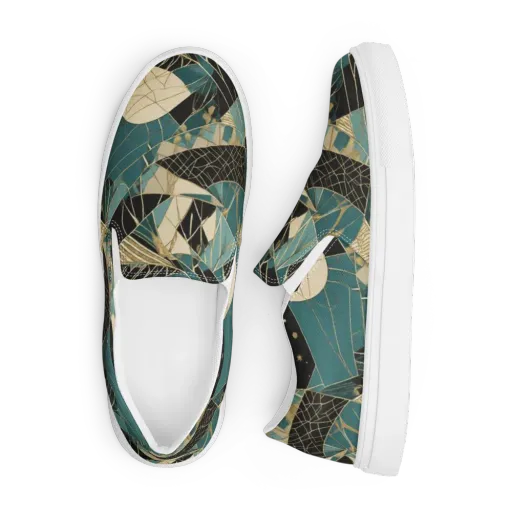 Teal Noir Mosaic on a Men's Slip-On Canvas Shoes