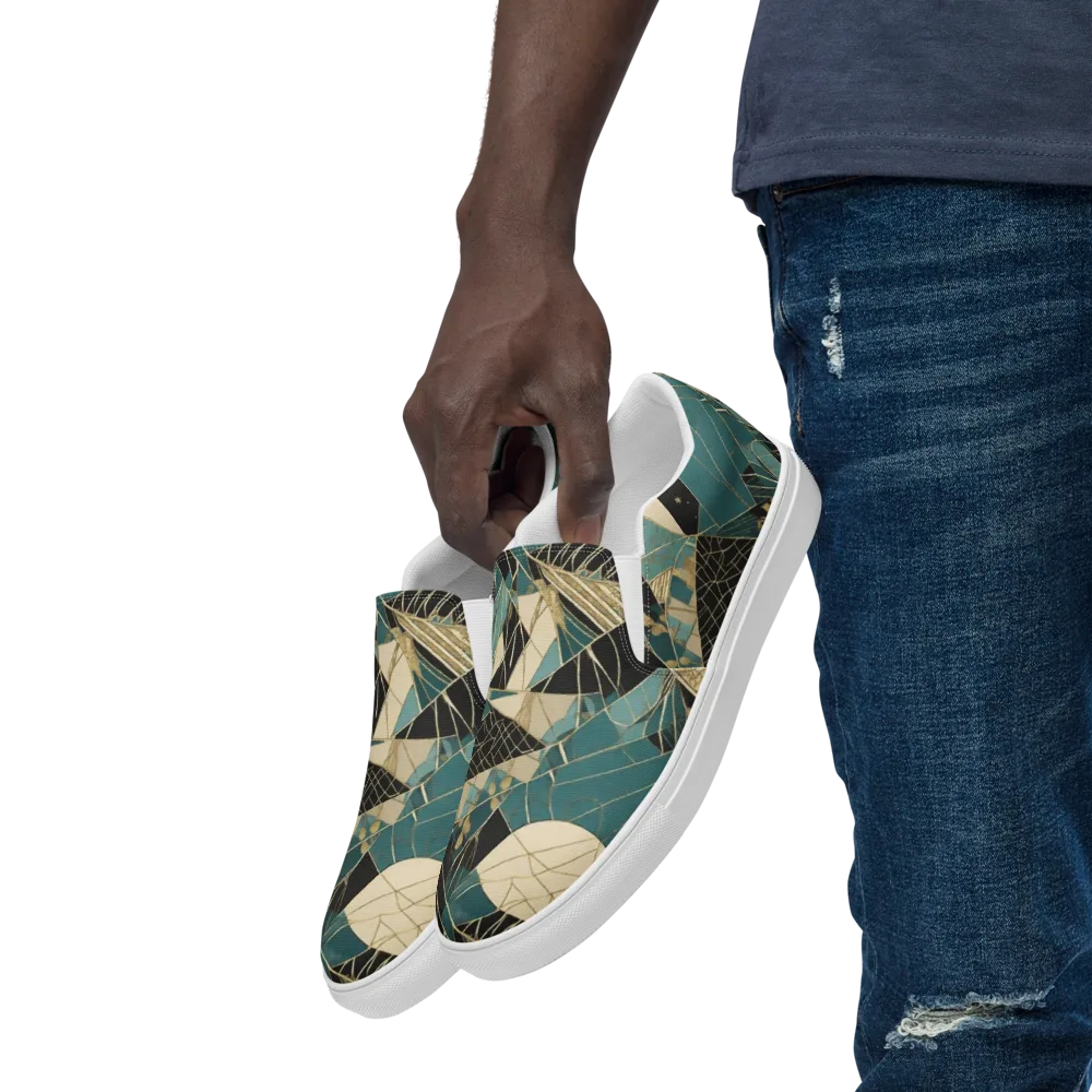 Teal Noir Mosaic on Men's Slip-On Canvas Shoes — Left Front