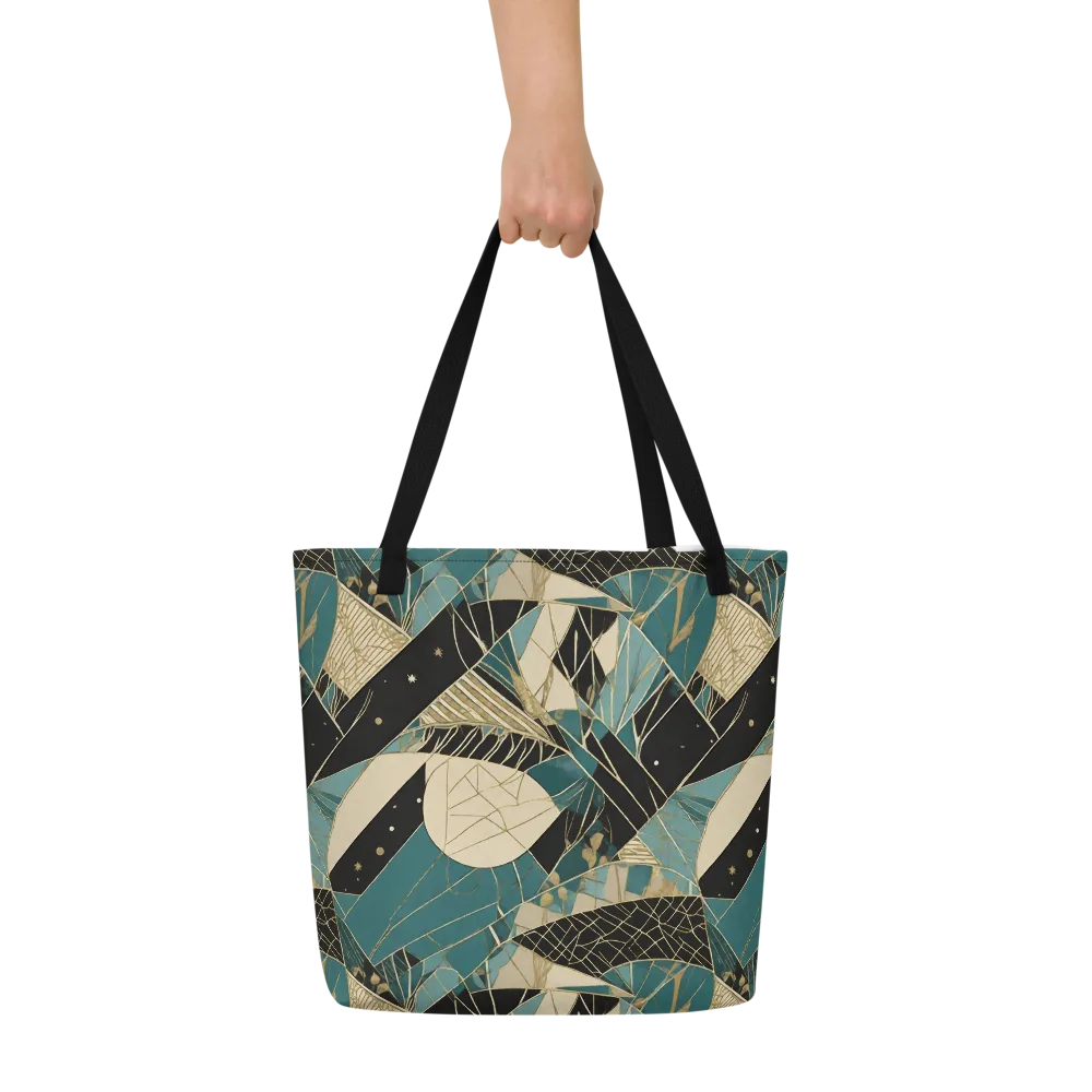 Teal Noir Mosaic on Large Tote Bag W/ Pocket — Front