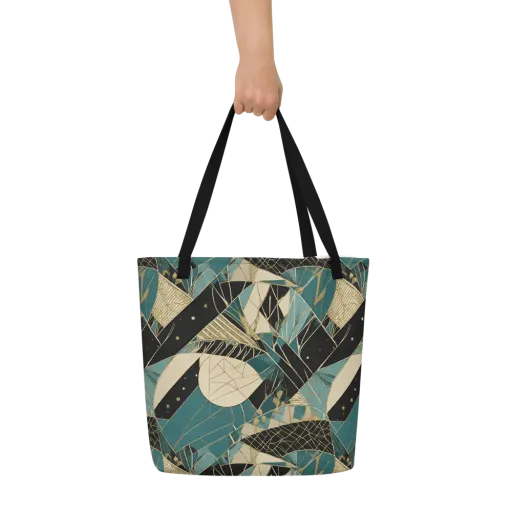 Teal Noir Mosaic on a Large Tote Bag W/ Pocket