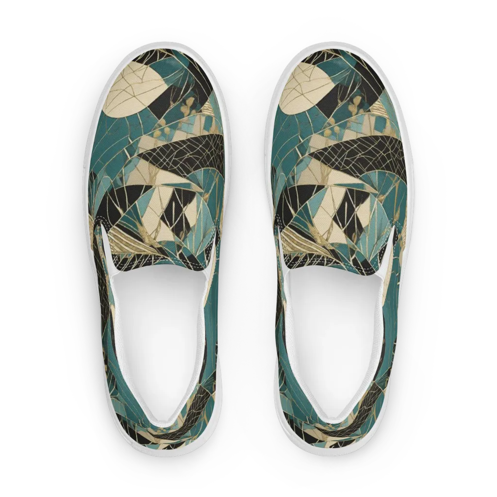 Teal Noir Mosaic on Women's Slip-On Canvas Shoes — Front