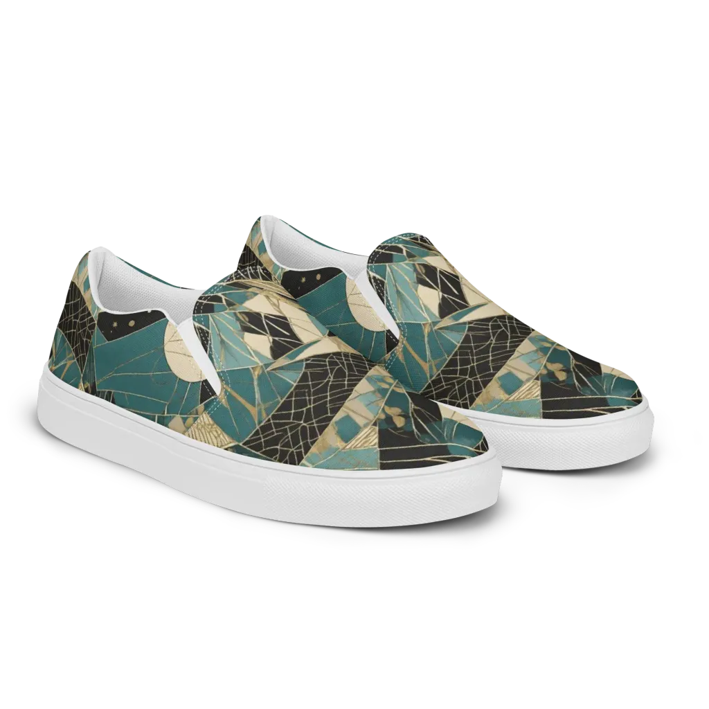 Teal Noir Mosaic on Women's Slip-On Canvas Shoes — Right Front