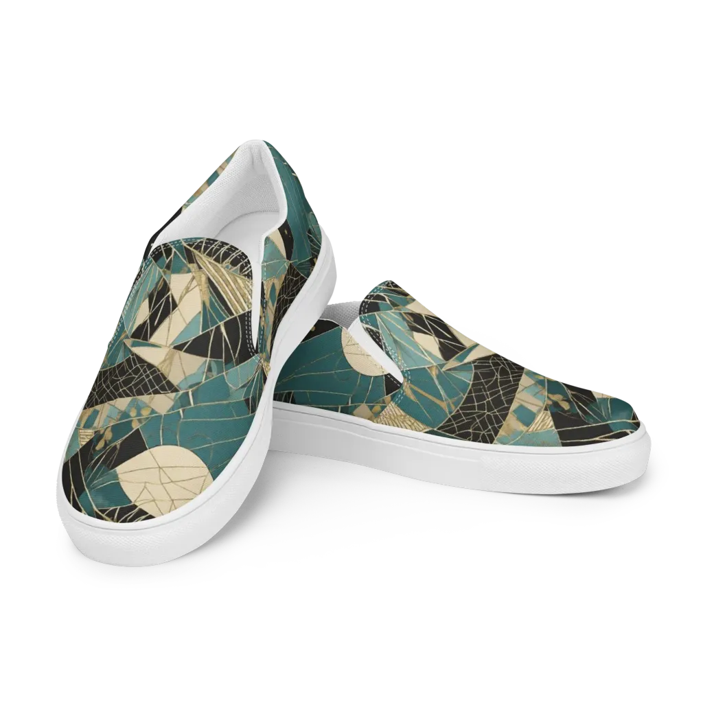 Teal Noir Mosaic on Women's Slip-On Canvas Shoes — Left Front