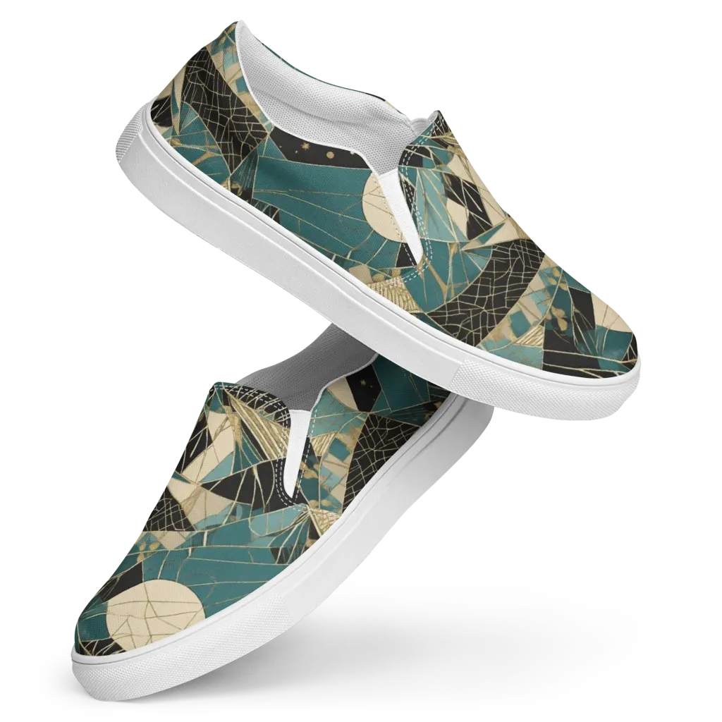 Teal Noir Mosaic on Women's Slip-On Canvas Shoes — Front