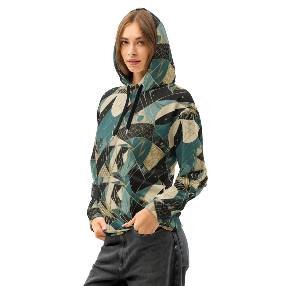 Teal Noir Mosaic on Cotton Hoodie — Left Front