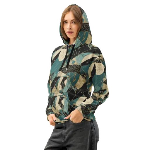 Teal Noir Mosaic on a Cotton Hoodie