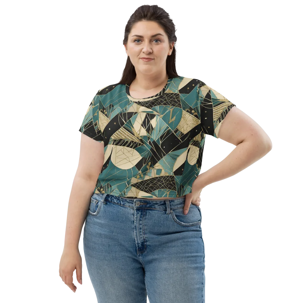 Teal Noir Mosaic on Crop Tee — Front