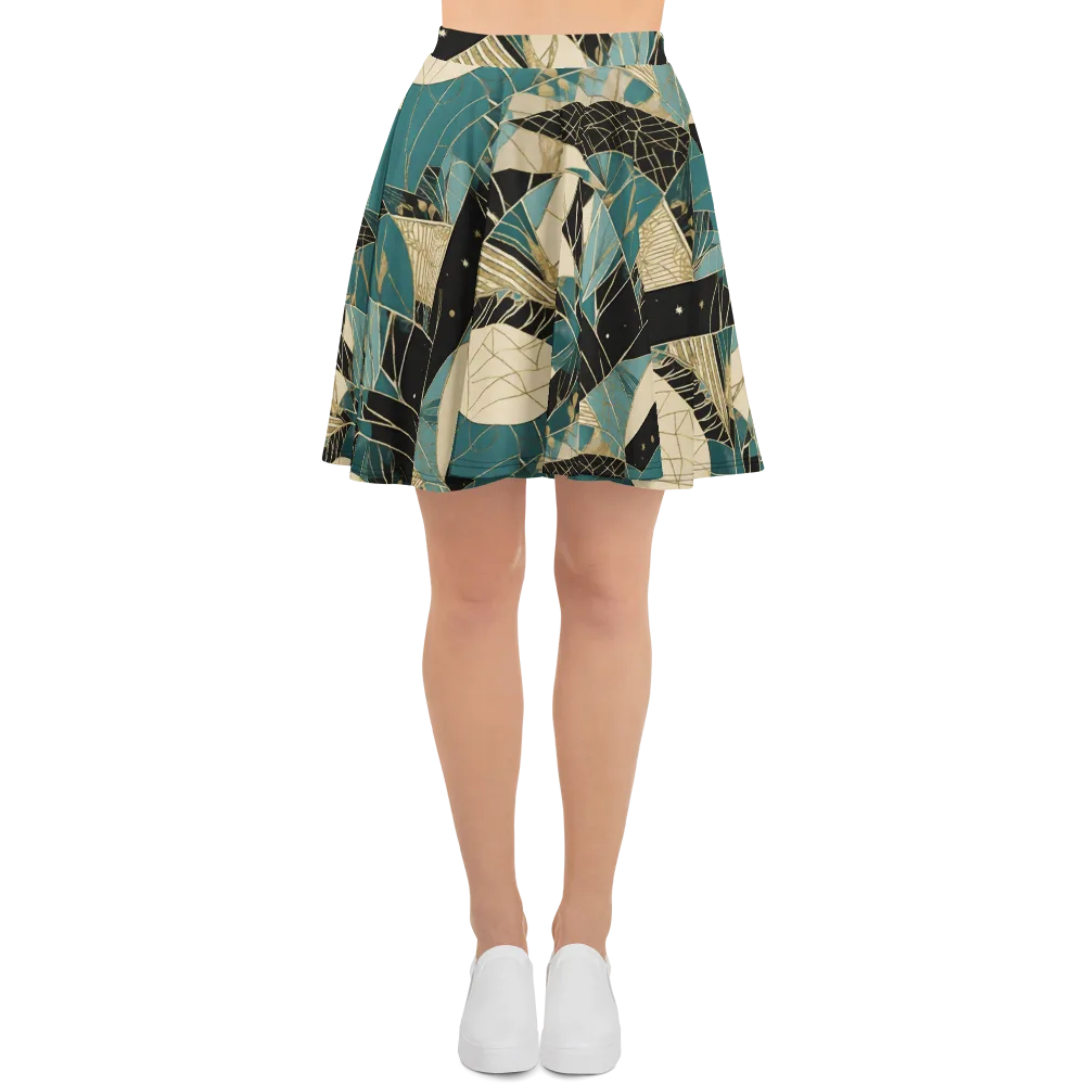 Teal Noir Mosaic on Skater Skirt — Front