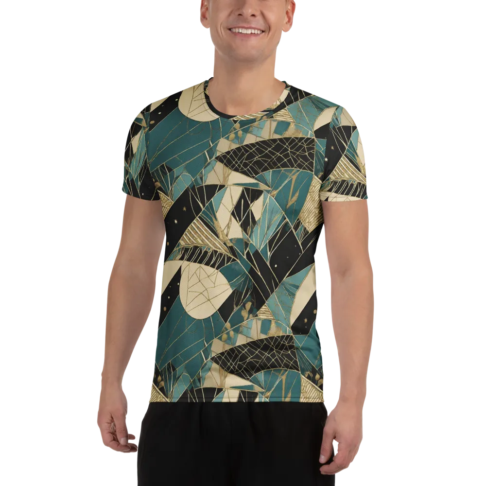 Teal Noir Mosaic on Men's Athletic T-Shirt — Front