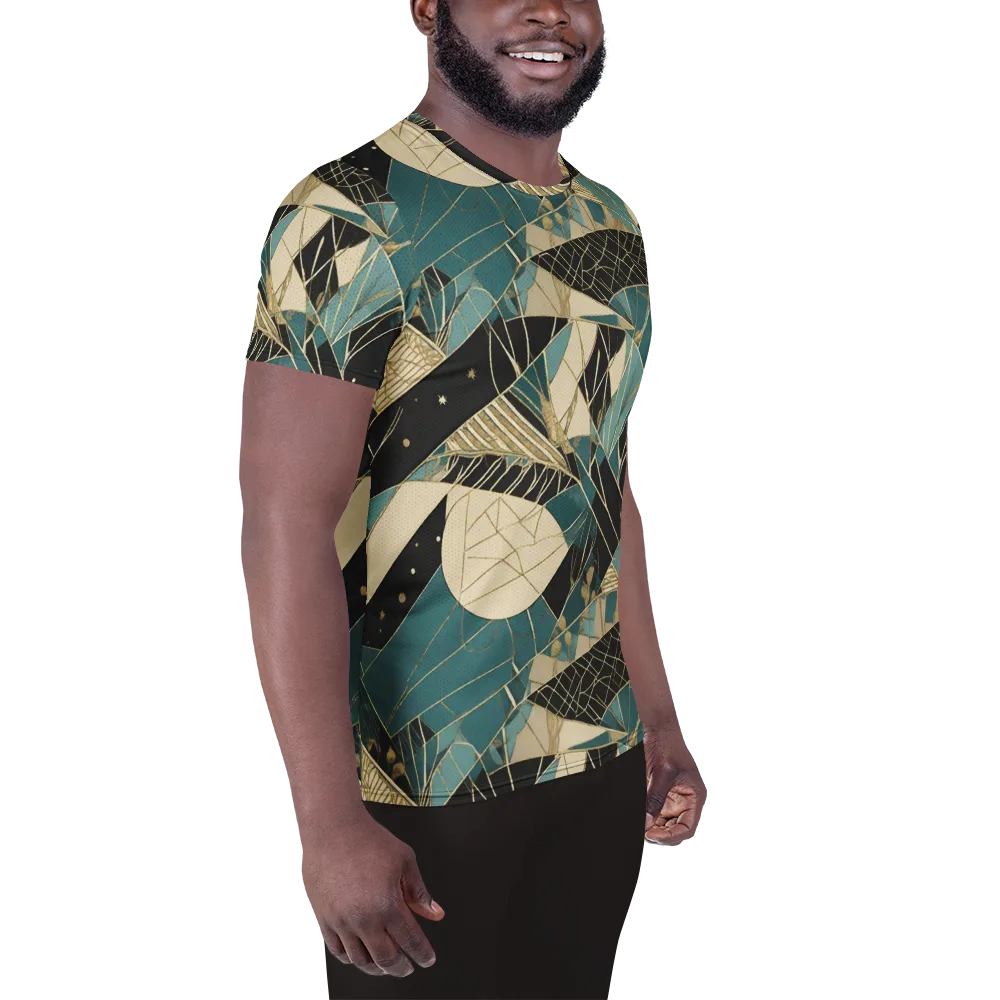 Teal Noir Mosaic on Men's Athletic T-Shirt — Right