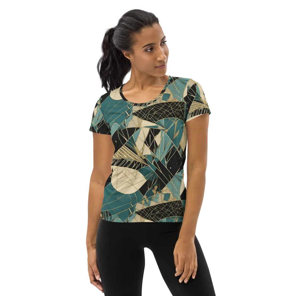 Teal Noir Mosaic on Women's Athletic T-Shirt — Front