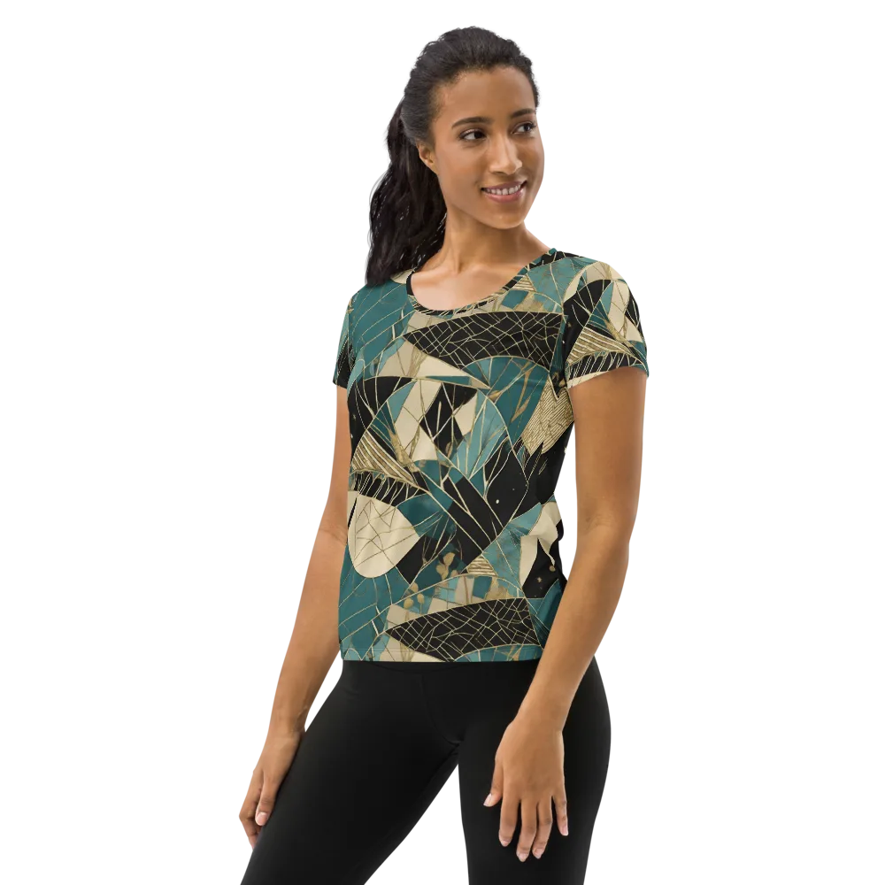 Teal Noir Mosaic on Women's Athletic T-Shirt — Left
