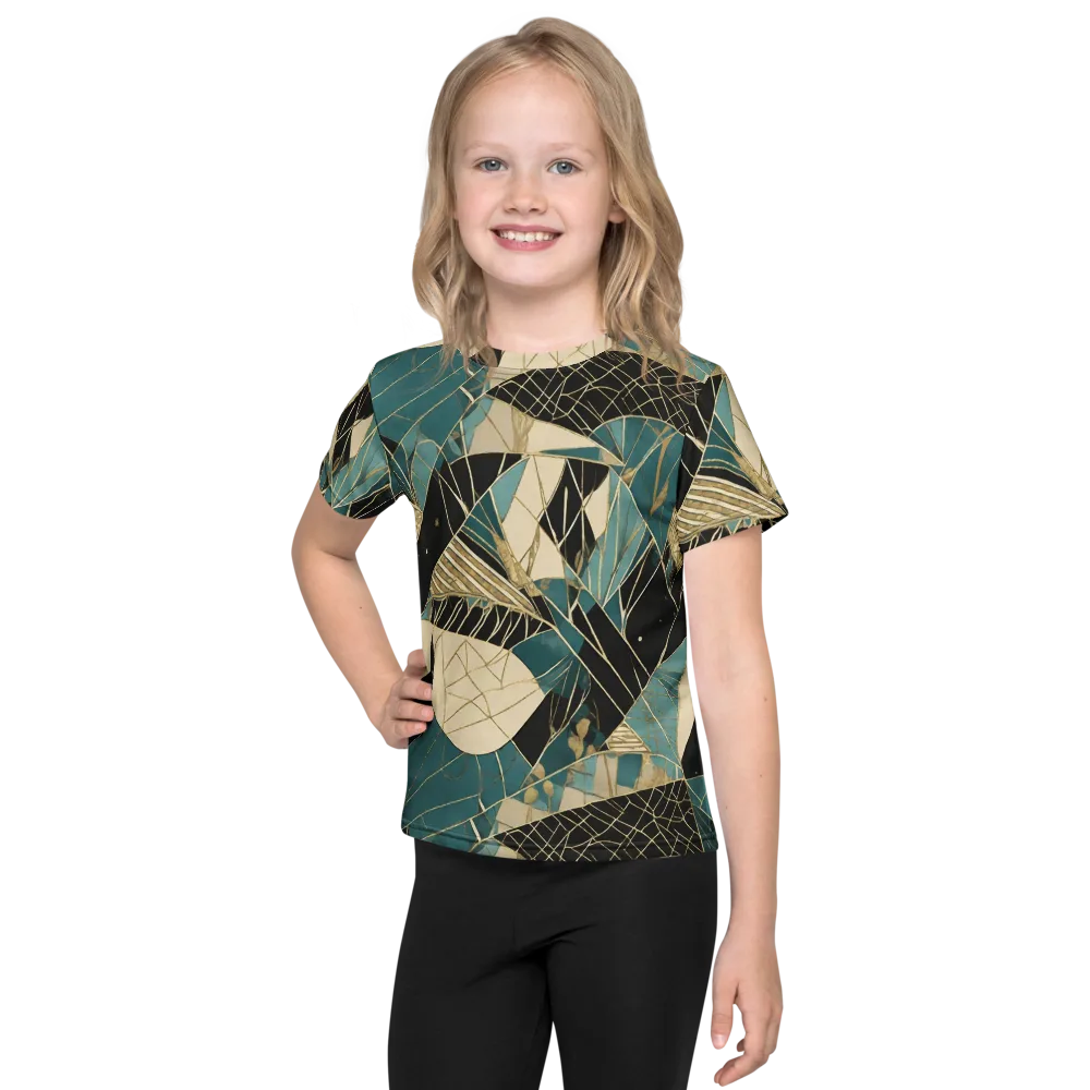 Teal Noir Mosaic on Kids Crew Neck T-Shirt — Front