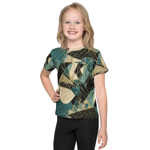 Teal Noir Mosaic on a Kids Crew Neck T-Shirt