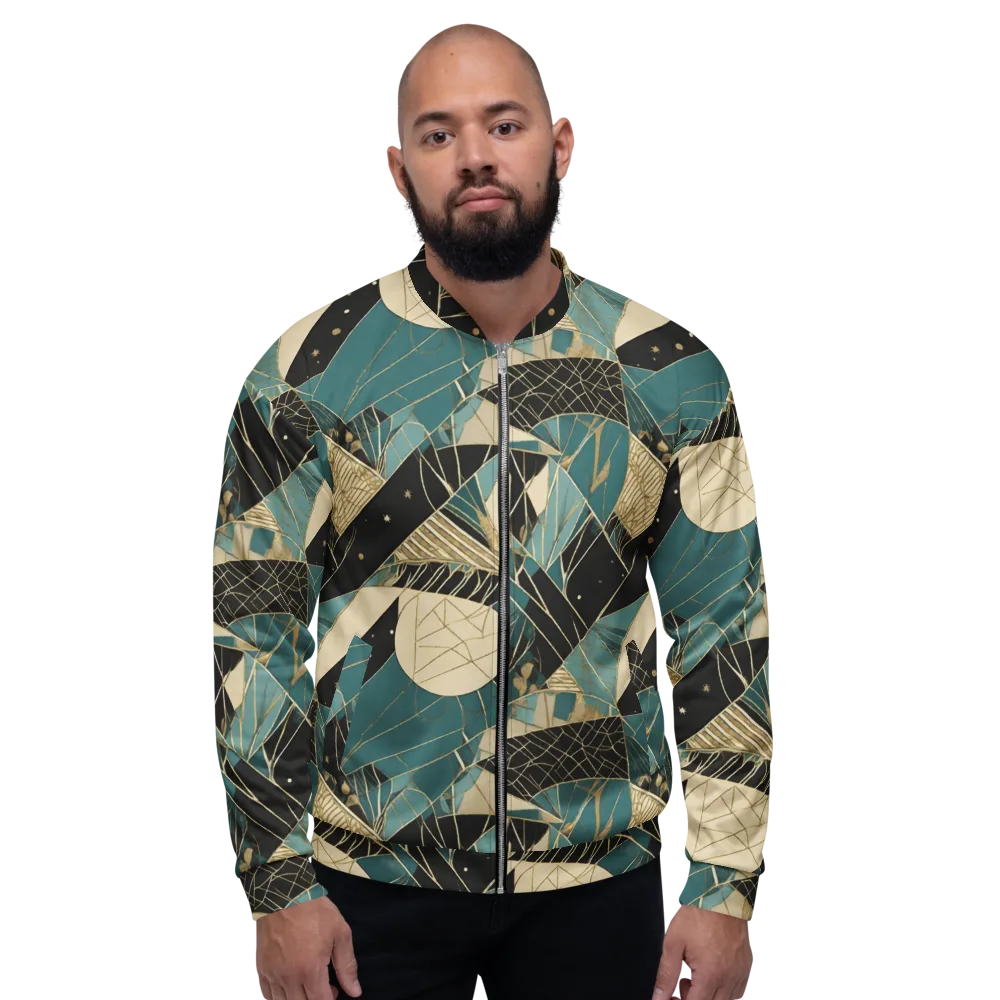 Teal Noir Mosaic on Bomber Jacket — Front