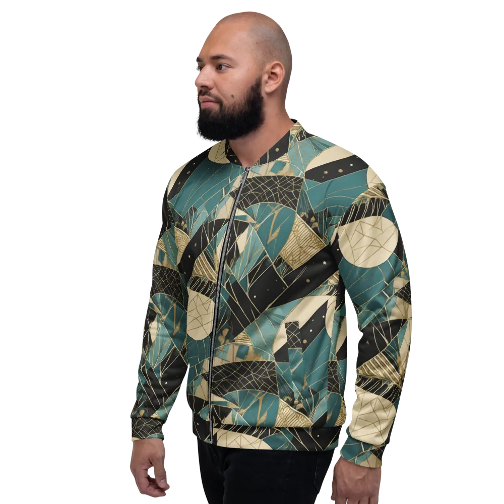 Teal Noir Mosaic on Bomber Jacket — Left