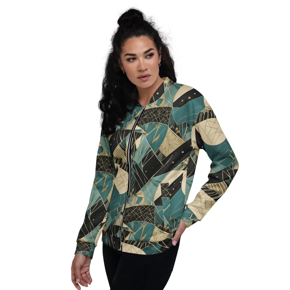 Teal Noir Mosaic on Bomber Jacket — Left