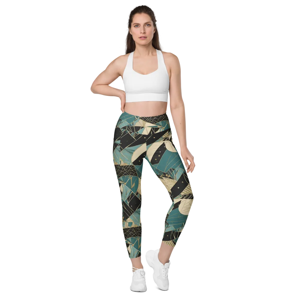 Teal Noir Mosaic on Leggings with Pockets — Front