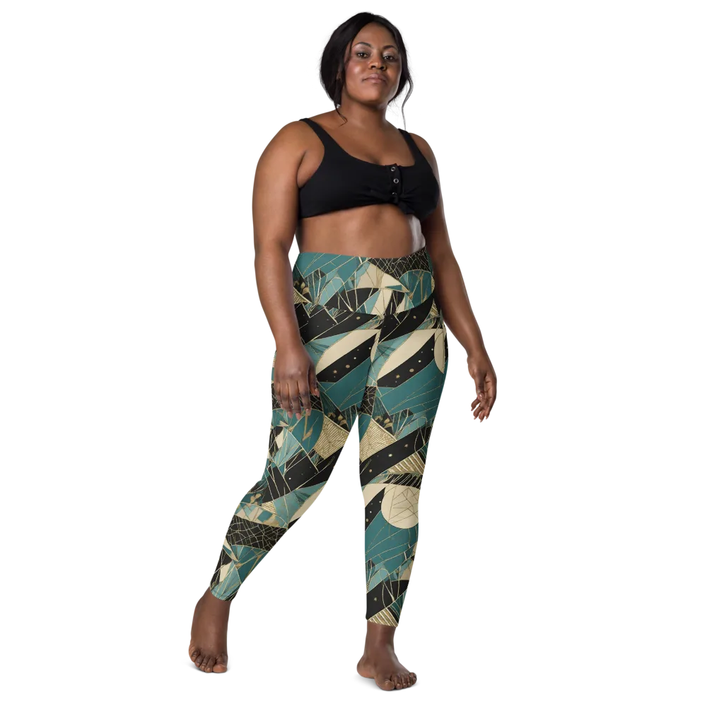 Teal Noir Mosaic on Leggings with Pockets — Front