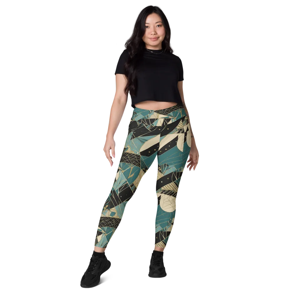 Teal Noir Mosaic on Leggings with Pockets — Front