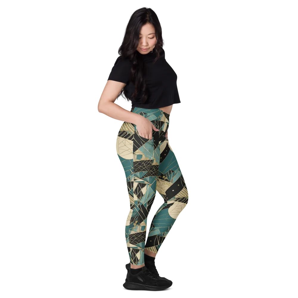 Teal Noir Mosaic on Leggings with Pockets — Right
