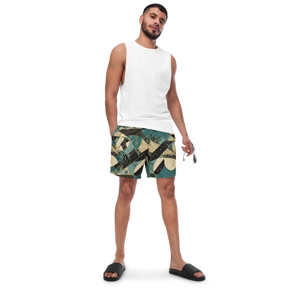 Teal Noir Mosaic on Swim Trunks — Front
