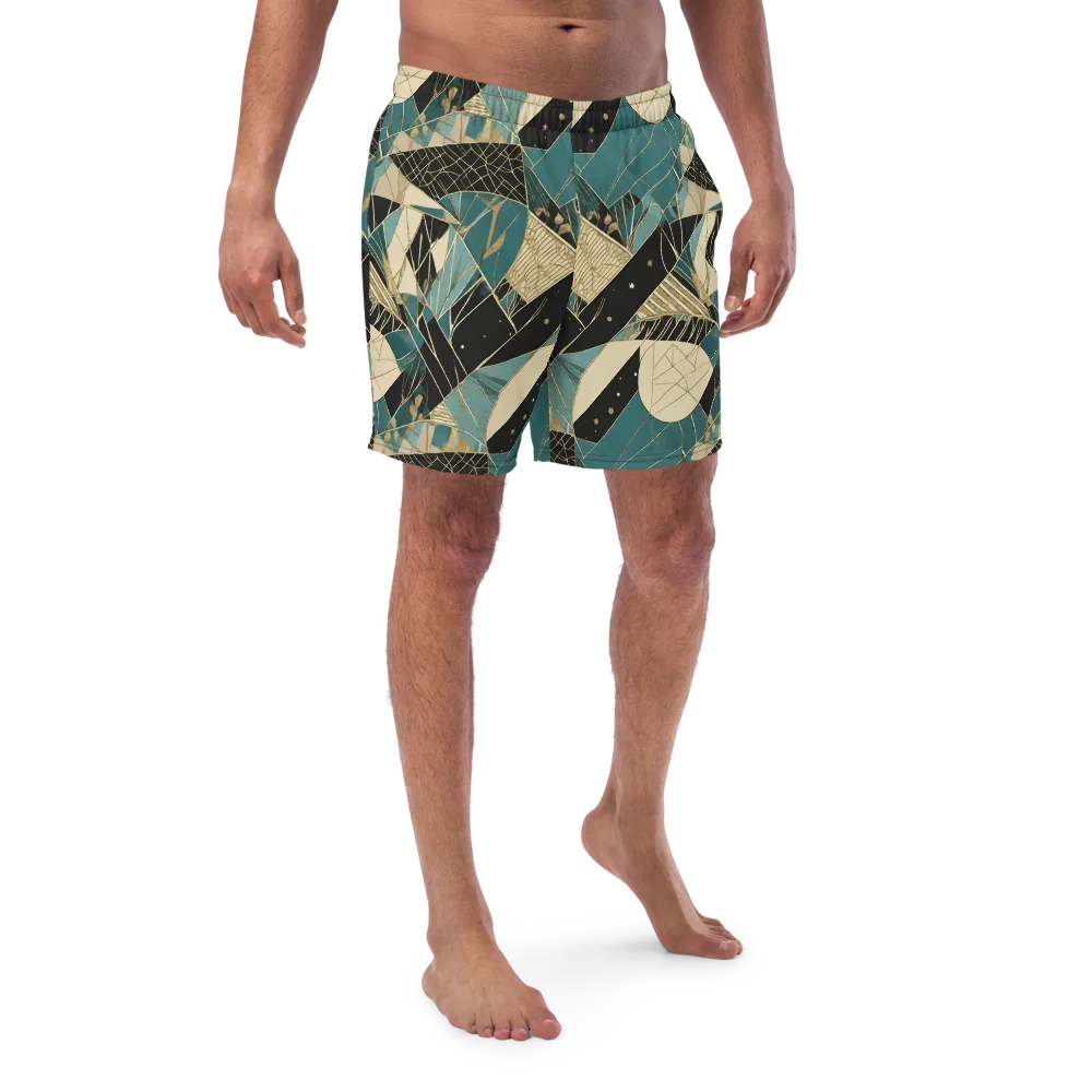 Teal Noir Mosaic on Swim Trunks — Front