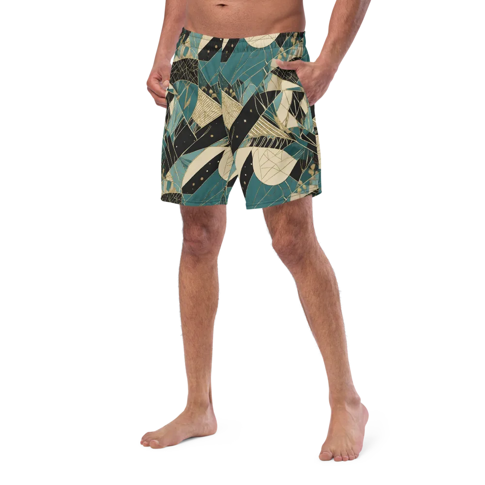 Teal Noir Mosaic on Swim Trunks — Left Front
