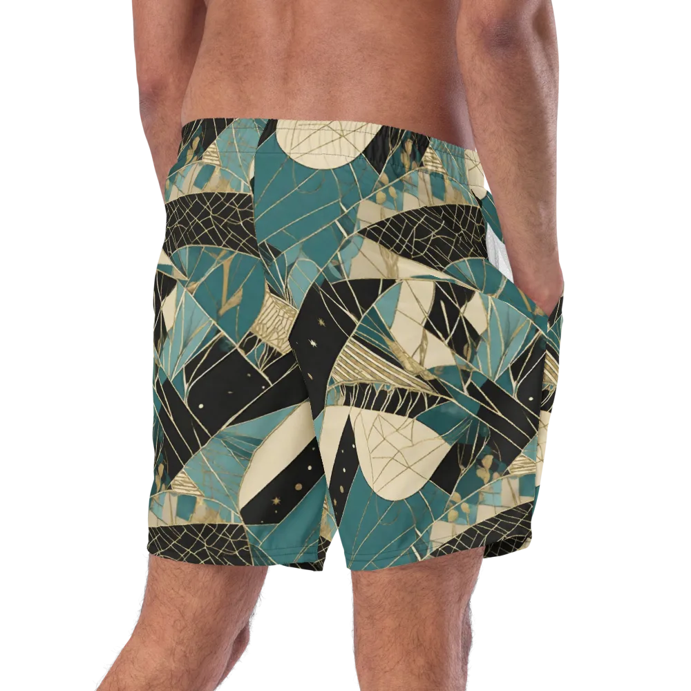 Teal Noir Mosaic on Swim Trunks — Right Back