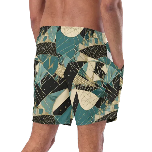 Teal Noir Mosaic on a Swim Trunks