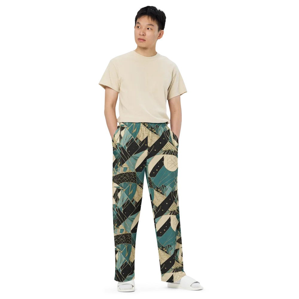 Teal Noir Mosaic on Wide-Leg Pants — Front