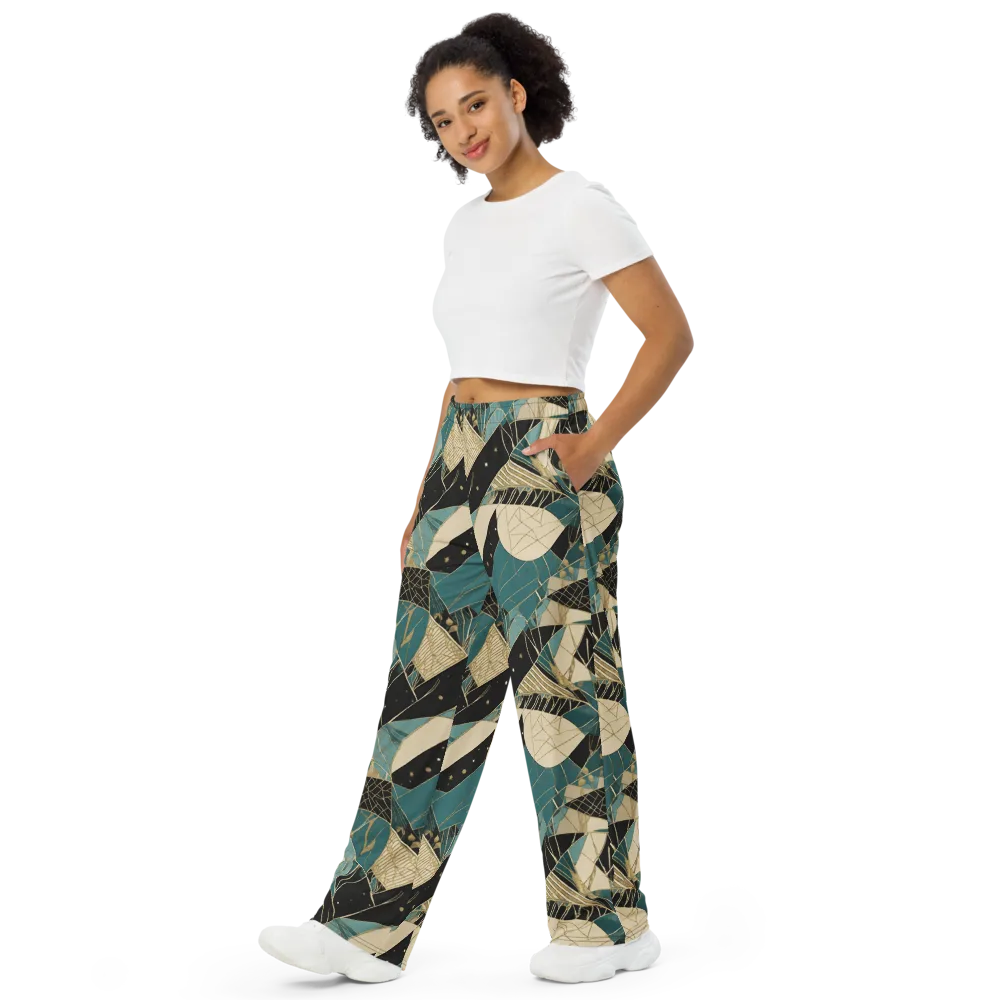 Teal Noir Mosaic on Wide-Leg Pants — Left Front