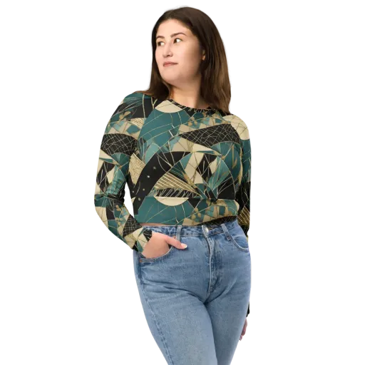 Teal Noir Mosaic on a Long Sleeve Crop Top
