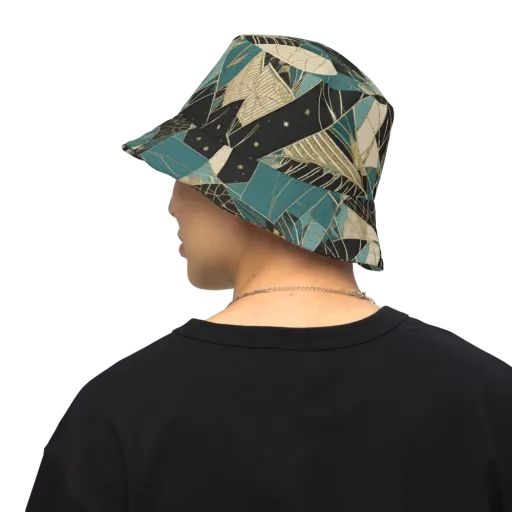 Teal Noir Mosaic on a Reversible Bucket Hat