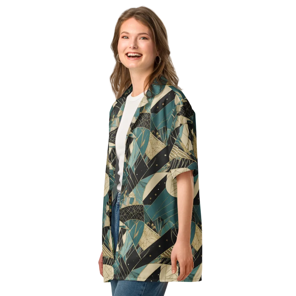 Teal Noir Mosaic on Button Shirt — Left Front