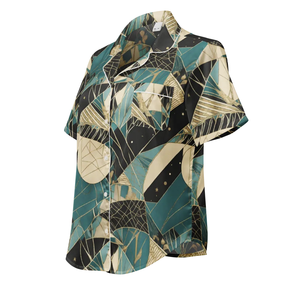 Teal Noir Mosaic on Women's Short Sleeve Pajama Top — Left Front