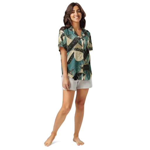 Teal Noir Mosaic on a Women's Short Sleeve Pajama Top