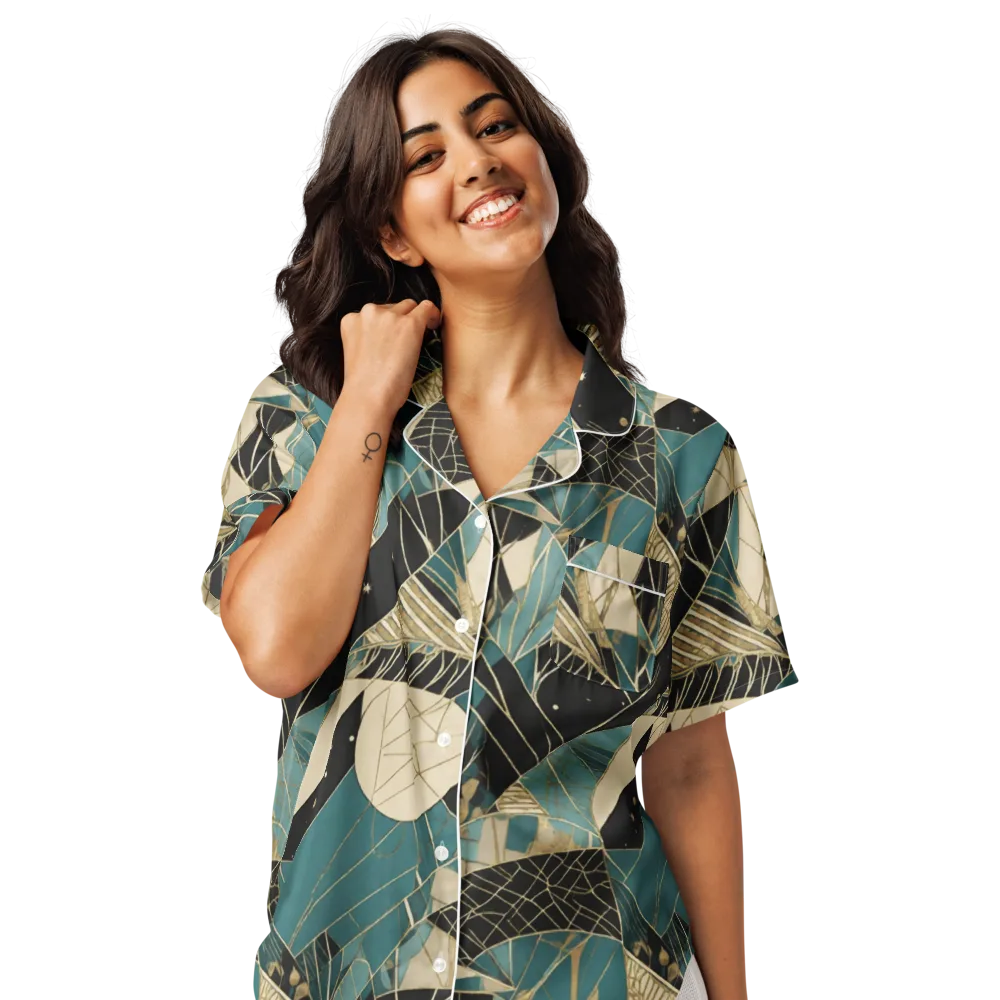 Teal Noir Mosaic on Women's Short Sleeve Pajama Top — Front